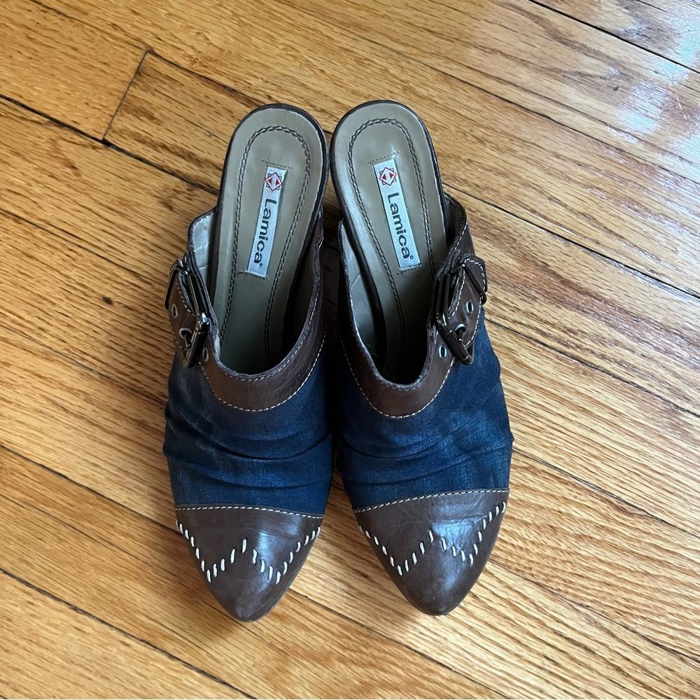 Lamica Slip on Clogs Leather Rodeo Western Cowgirl Made in Italy Denim size 38 - Picture 7 of 10